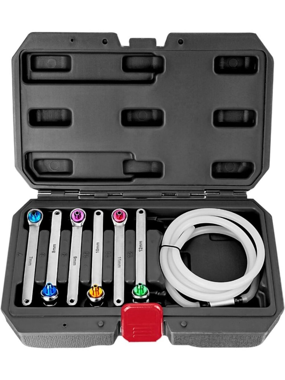7PCS Brake Bleeder Wrench Set with Non-Return Valve, Silicone Hose & Case